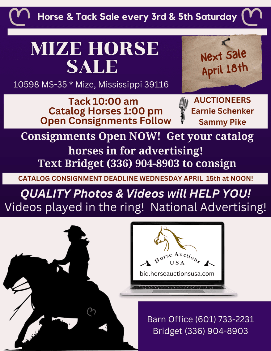Image for Mize Horse Sale - SATURDAY, APRIL 18TH - Mize, Mississippi
