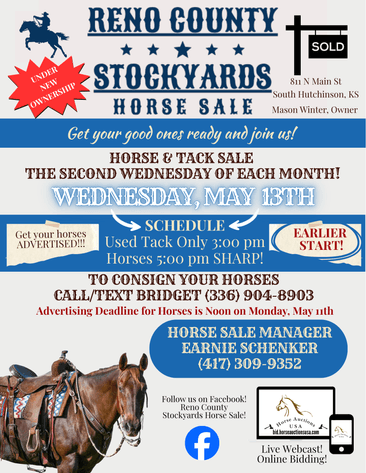 Image for Reno County Stockyards Horse Sale WEDNESDAY, MAY 13TH - South Hutchinson, KS