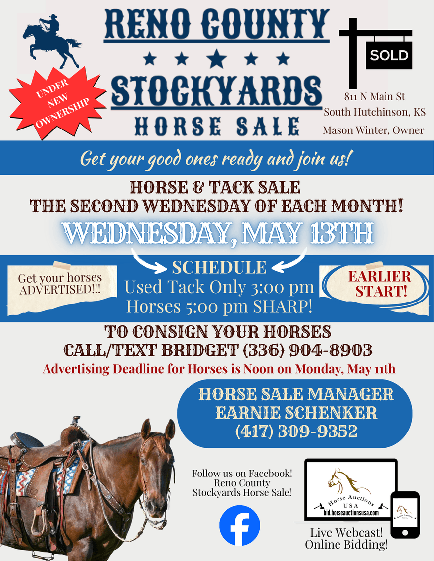 Image for Reno County Stockyards Horse Sale WEDNESDAY, MAY 13TH - South Hutchinson, KS