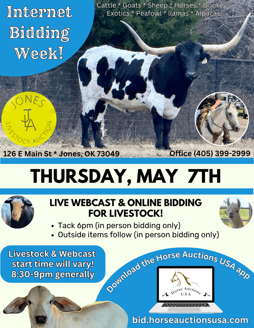 Image for Jones Livestock Auction THURSDAY MAY 7TH -  Jones, Oklahoma