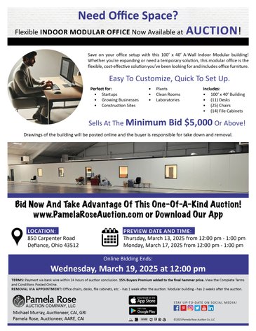 Image for (Defiance OH) Indoor Modular Building With Furniture at Minimum Bid $5,000 (Carpenter Rd)