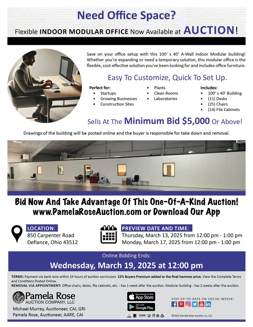 Image for (Defiance OH) Indoor Modular Building With Furniture at Minimum Bid $5,000 (Carpenter Rd)