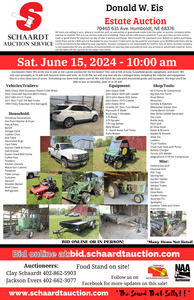Image for Donald W. Eis Equipment and Personal Property Auction
