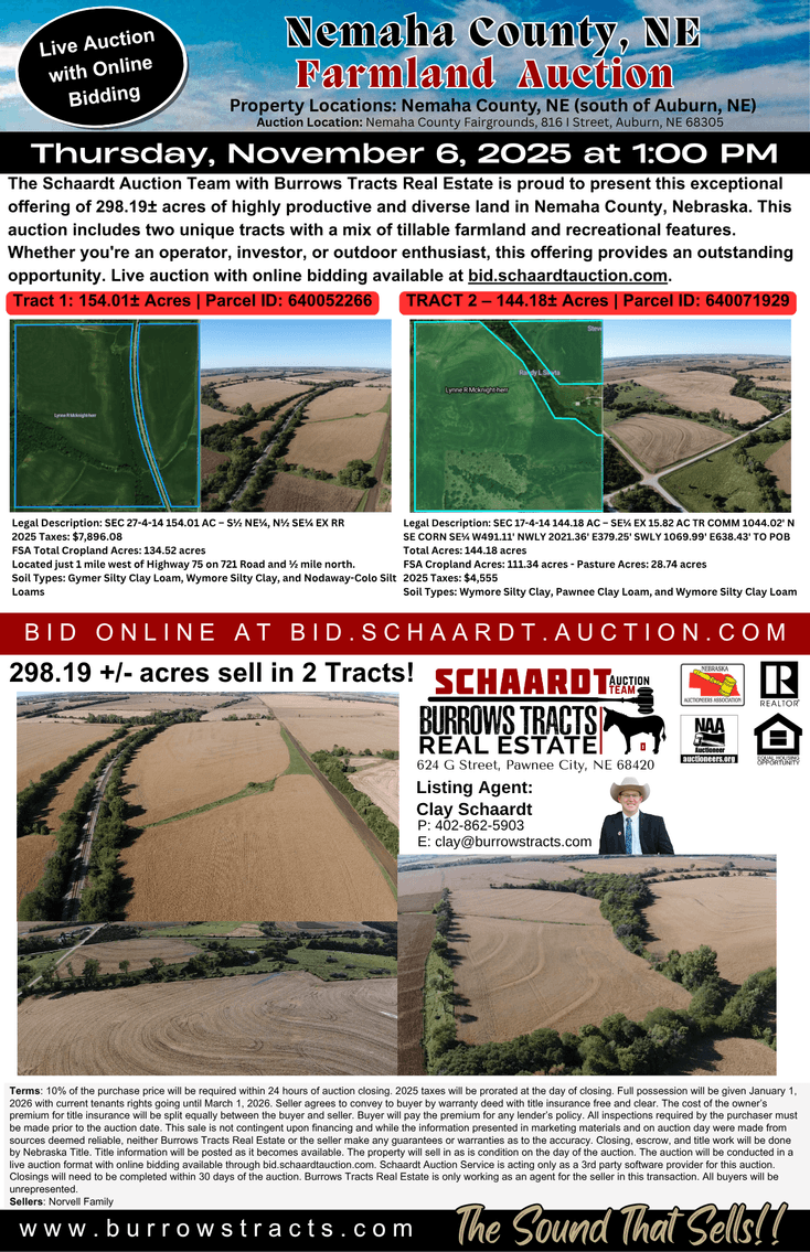 Image for Nemaha County, NE Land Auction - 2 Tracts!