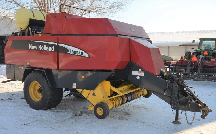 NH BB940A BALER, ANDERSON BALE WRAPPER AND TRAILER, KRONE RAKE AND MORE!