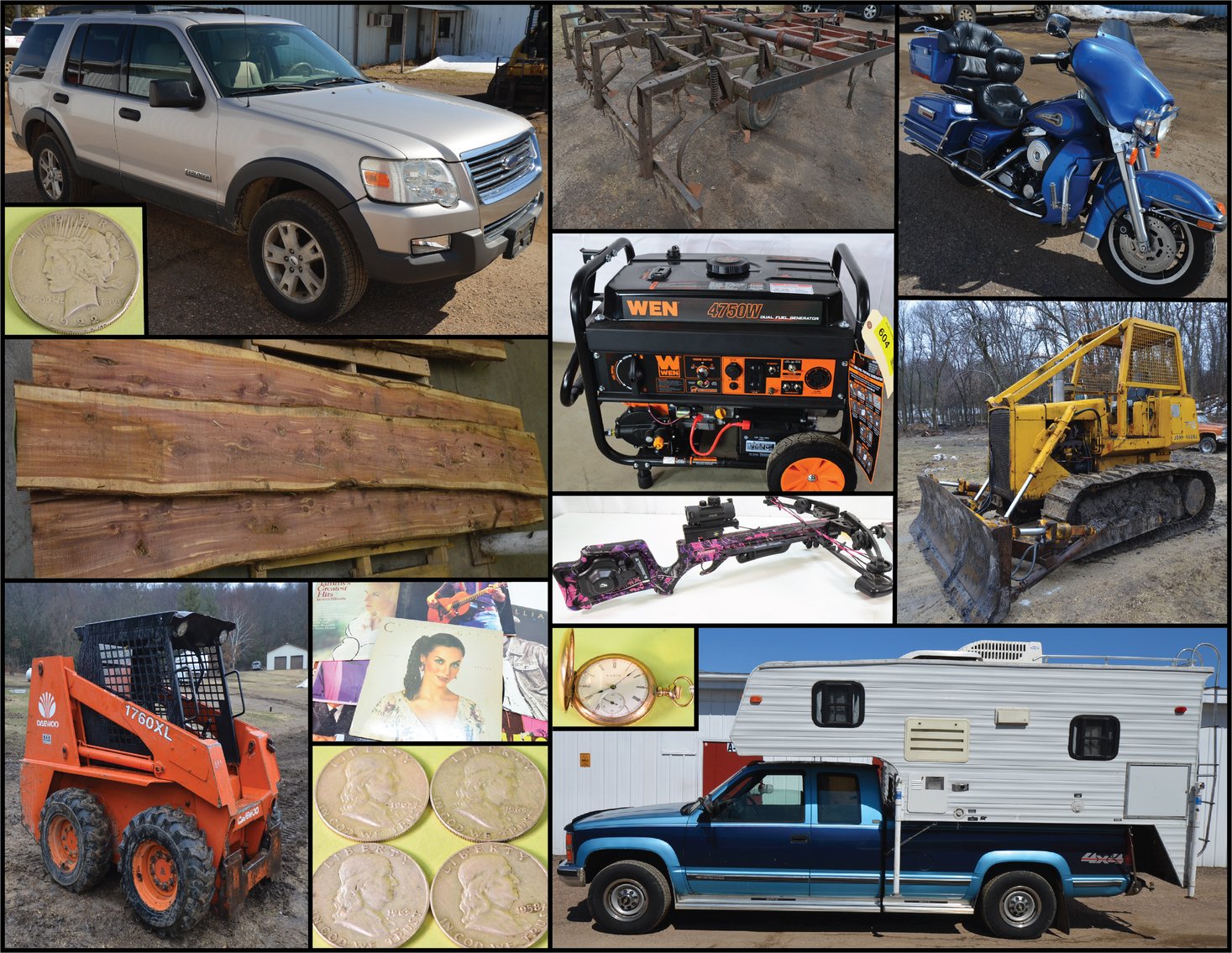 Image for SKID STEER, JD DOZER, HARLEY ELECTRA GLIDE, CHEVY TRUCK, FORD EXPLORER, CAMPER, SILVER COINS, GENERATORS AND TOOLS - Mondovi, WI