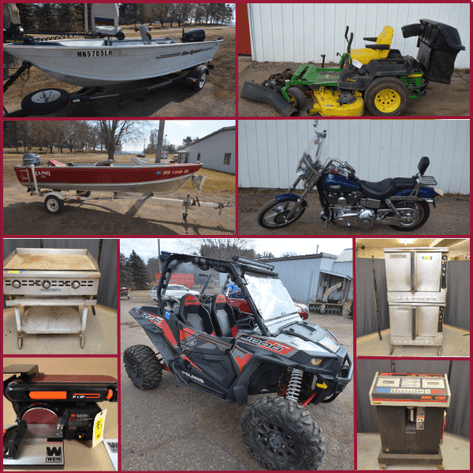 MOTORCYCLES, BOATS, LAWNMOWERS, RESTAURANT EQUIP, TOOLS AND MORE! - Mondovi, WI