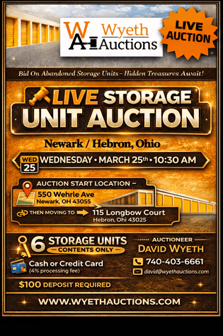 Image for Live Onsite Storage Unit Auction Newark/Hebron Ohio March 25th 1030am