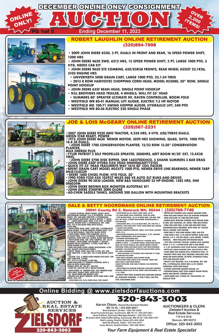 Image for DECEMBER ONLINE ONLY CONSIGNMENT W/BOB LAUGHLIN FARM RETIREMENT, JOE & LOIS MCGEARY FARM RETIREMENT, AND DALE & BETTY NOORDMANS FARM RETIREMENT
