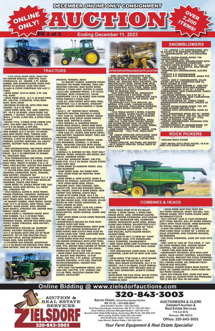 Image for DECEMBER ONLINE ONLY CONSIGNMENT W/BOB LAUGHLIN FARM RETIREMENT, JOE & LOIS MCGEARY FARM RETIREMENT, AND DALE & BETTY NOORDMANS FARM RETIREMENT