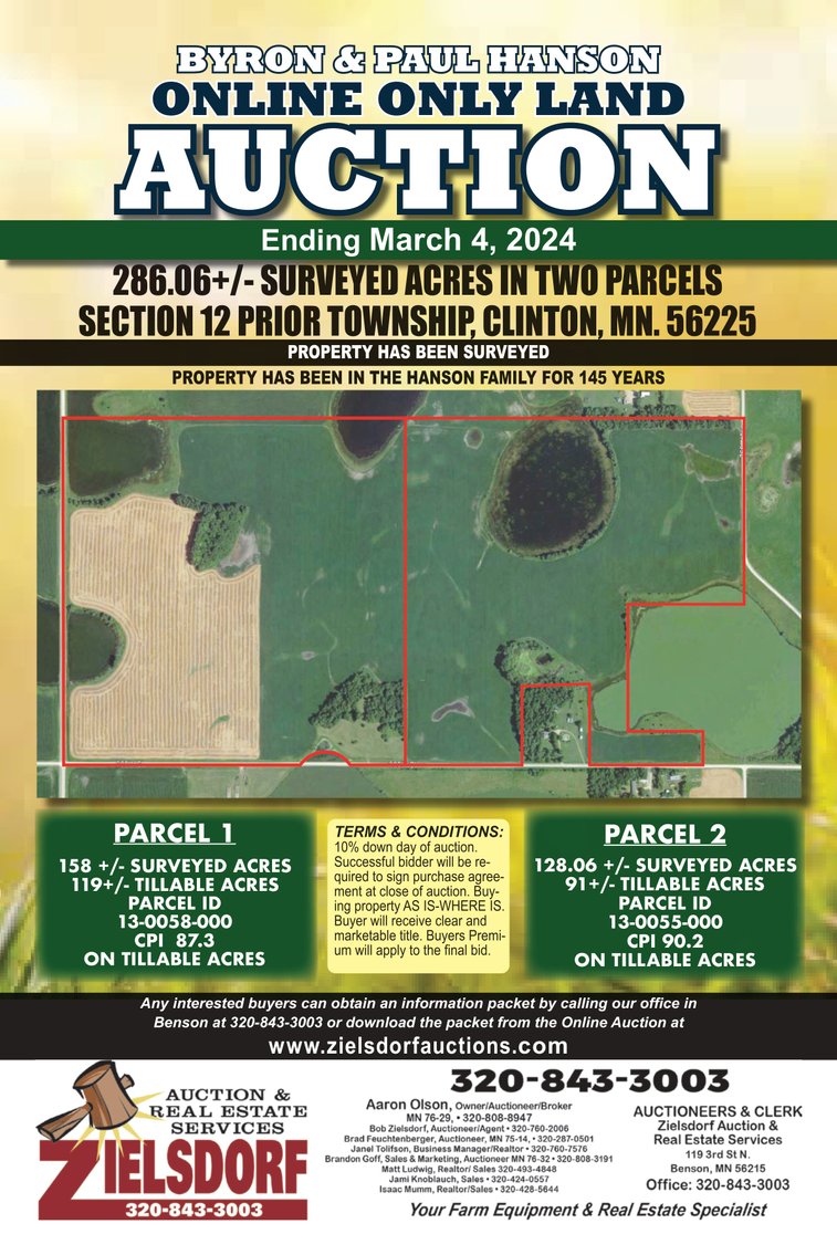 Image for BYRON & PAUL HANSON LAND AUCTION