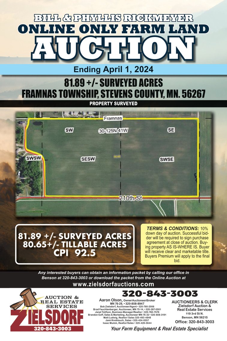 Image for BILL & PHYLLIS RICKMEYER ESTATE - STEVENS COUNTY LAND AUCTION