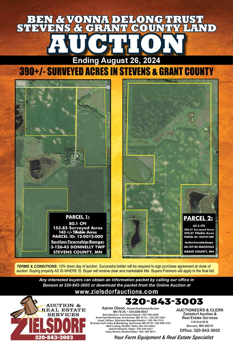 Image for BEN & VONNA DELONG TRUST - STEVENS & GRANT COUNTY FARM LAND AUCTION