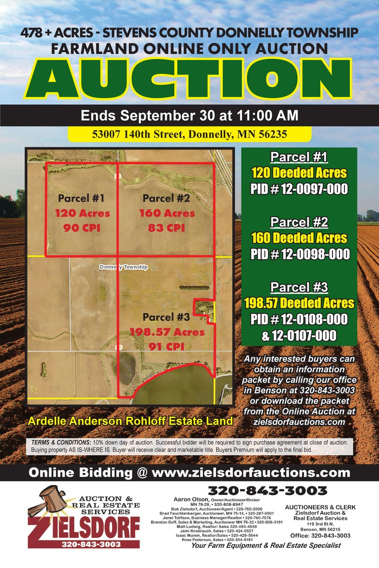 Image for STEVENS COUNTY - 478 + ACRES - DONNELLY TOWNSHIP - FARM LAND AUCTION