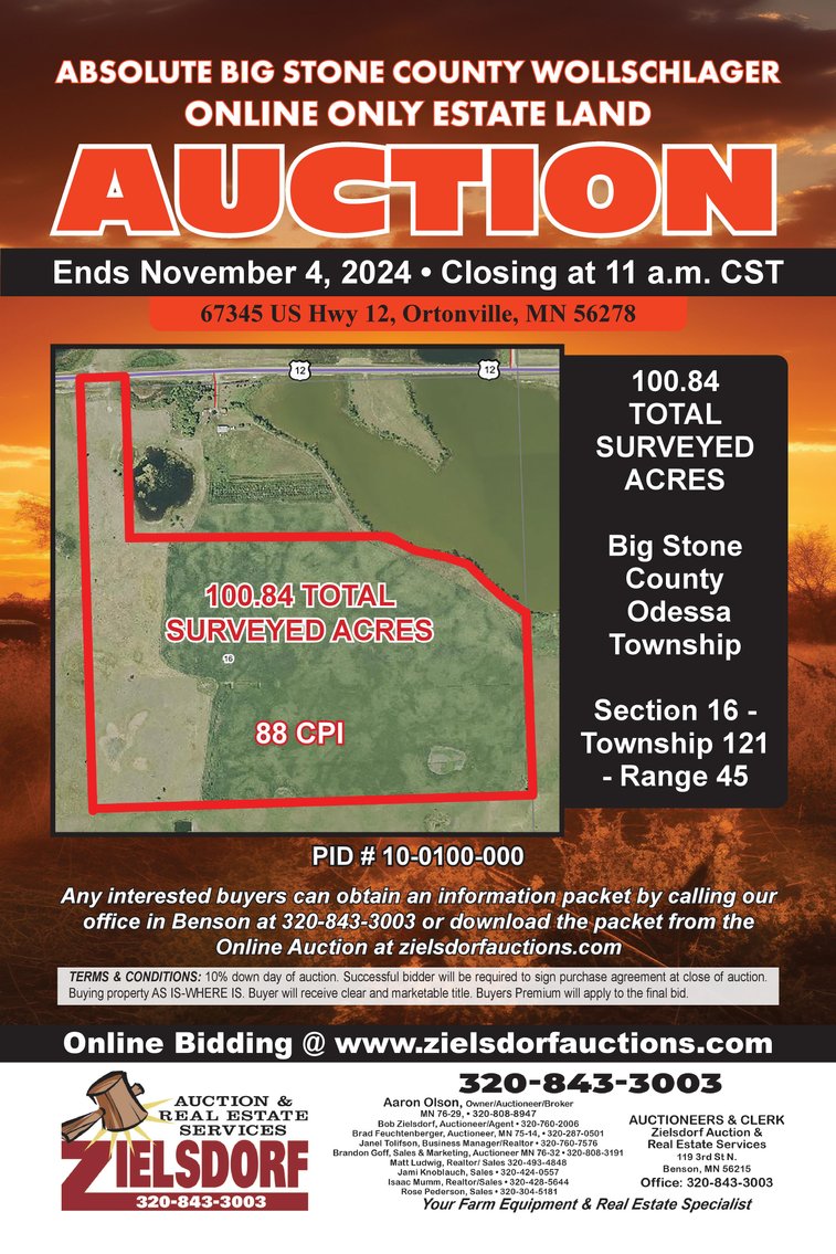 Image for Absolute -  Big Stone County - Wollschlager Estate -  Farm Land Auction