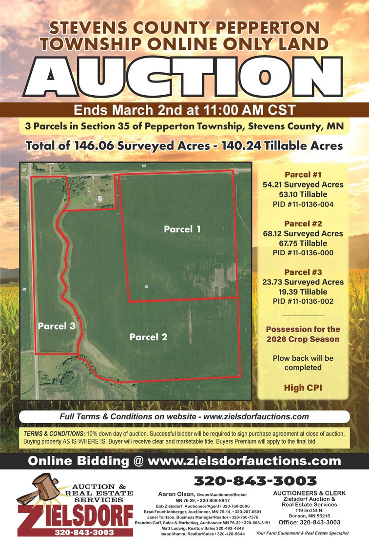 Image for Stevens County Pepperton Township Online Only Land Auction