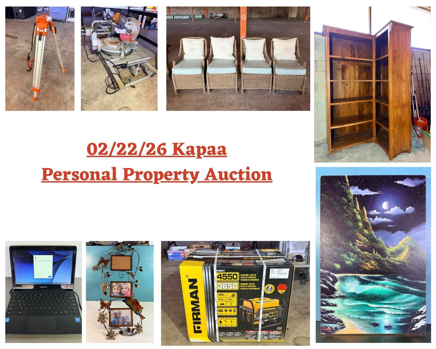 Image for 02/22/26 Kapaa (Kauai) Personal Property Auction