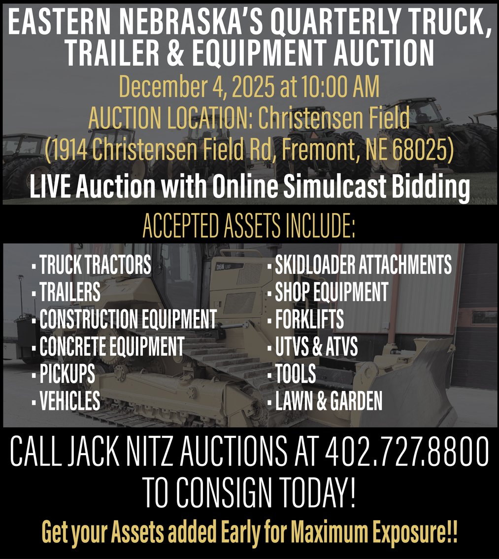 Image for Eastern Nebraska's Late Model Truck, Trailer, Construction & Farm Equipment No Reserve LIVE Auction