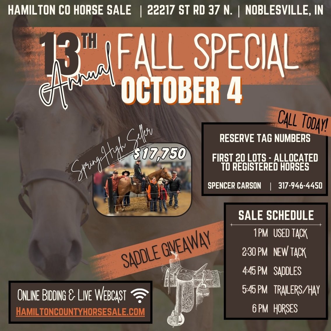 Image for 13TH Annual Fall Special- Hamilton County Horse & Tack Sale- October 4th-Noblesville, IN