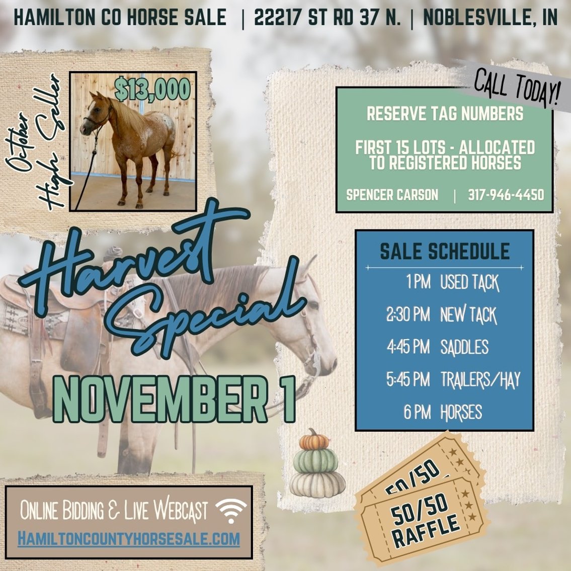 Image for Hamilton County Horse & Tack Sale HARVEST SPECIAL -SATURDAY -November 1st - Noblesville, IN