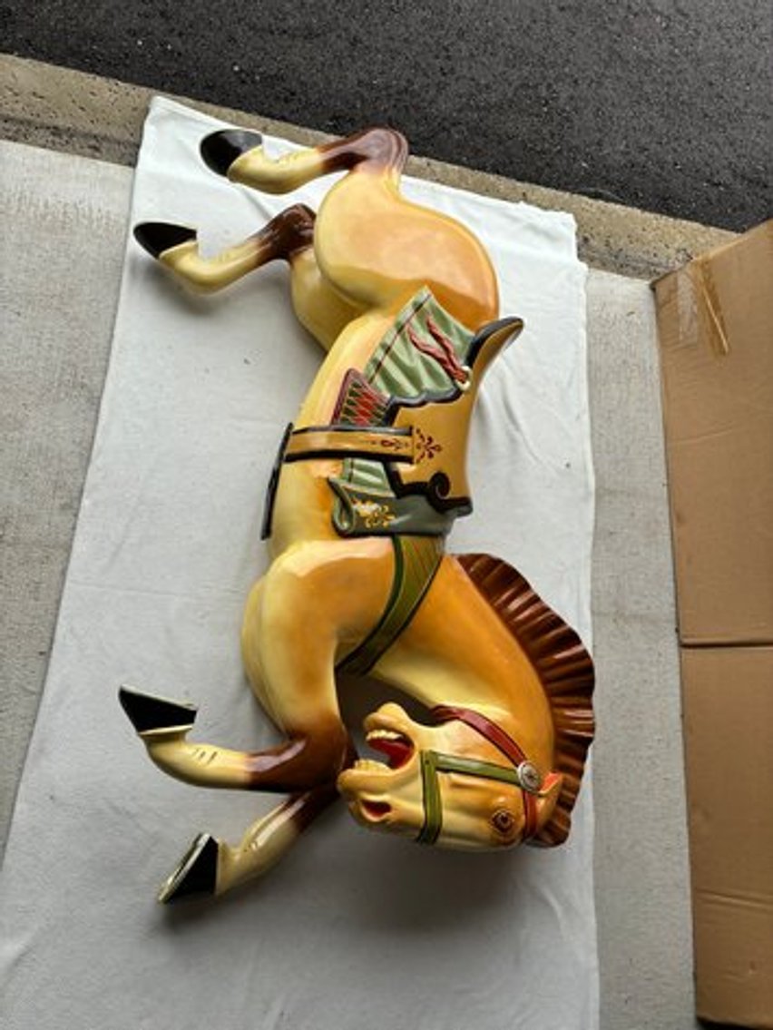 (8) Original Wooden Hand-Carved Carousel Horses: Fully Restored