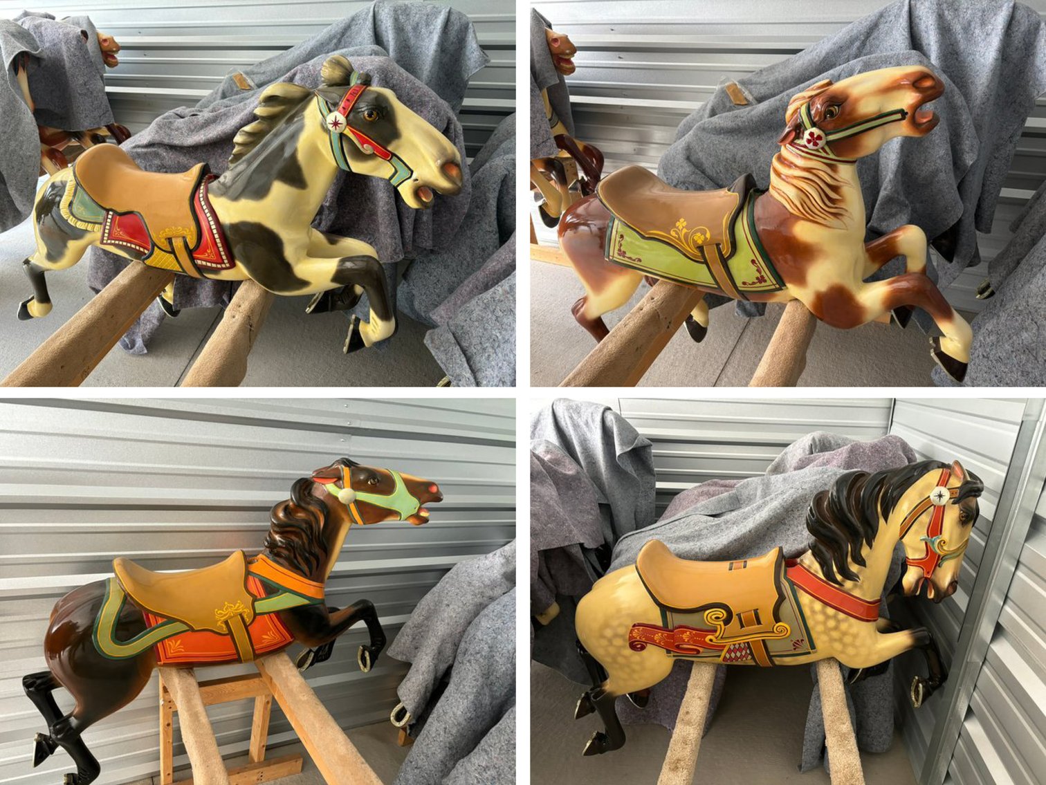 (8) Original Wooden Hand-Carved Carousel Horses: Fully Restored