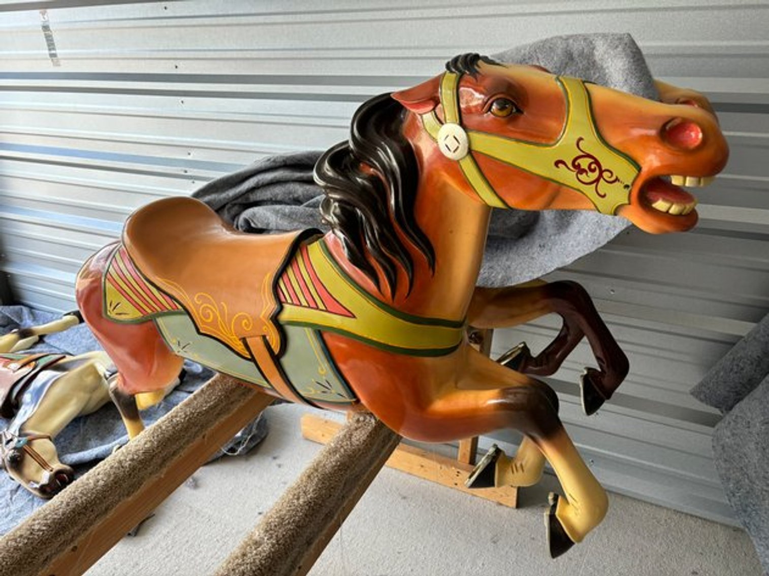 (8) Original Wooden Hand-Carved Carousel Horses: Fully Restored