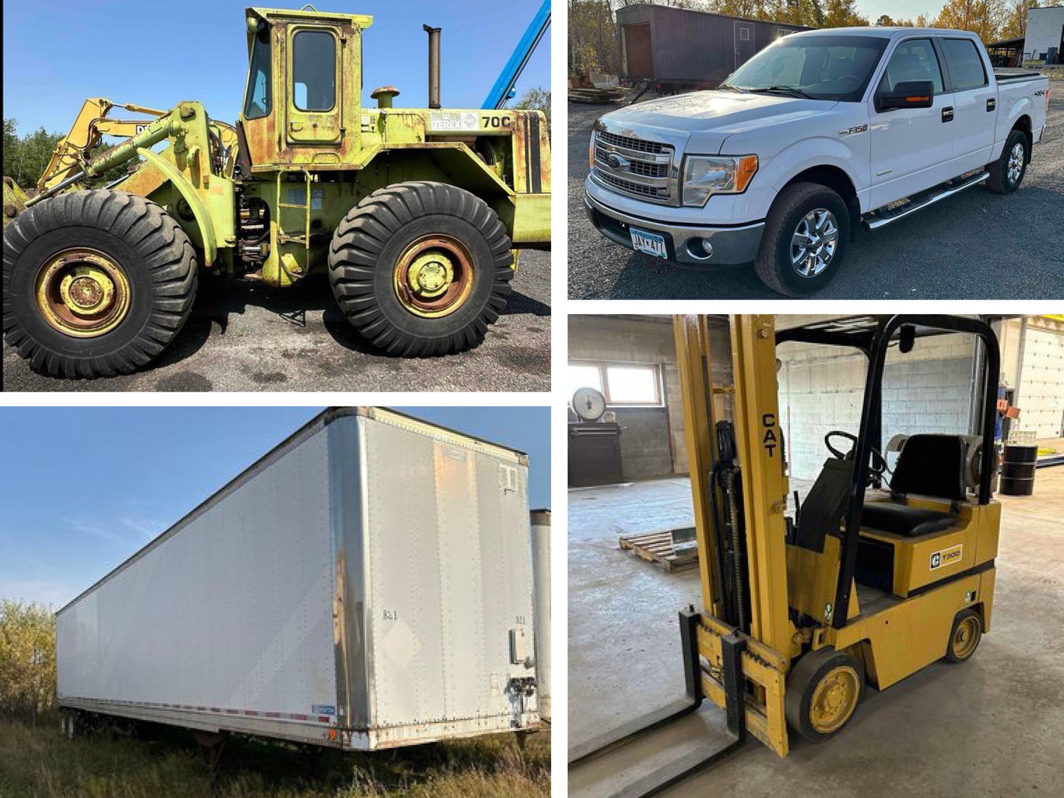 Terex 70C Loader, Cat T30D Forklift, Trailers and Vehicles