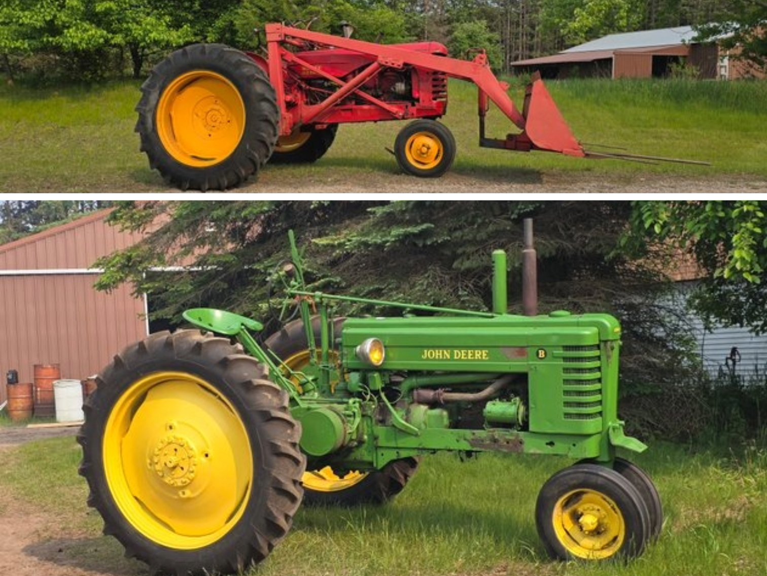 John Deere B & Massey Harris 44 with Full Hydraulic Loader 5 Bucket with Baler Spear (142725)