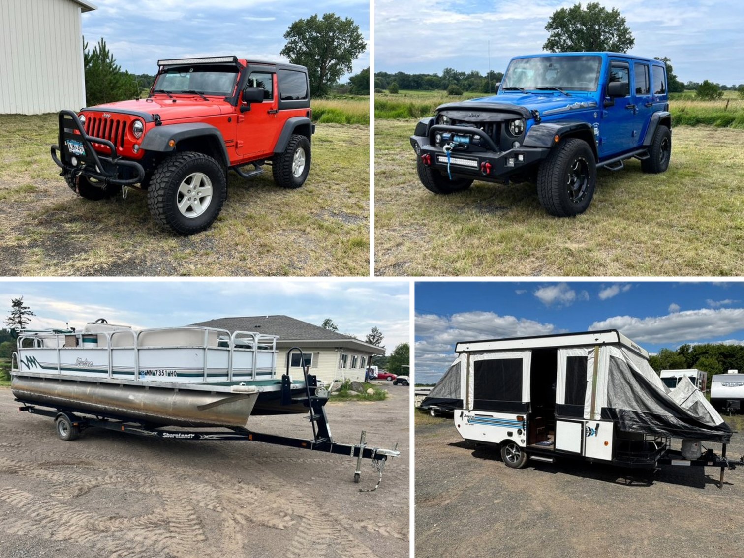 (2) Jeep Wranglers, Madsen 20' Pontoon, (2) Popup Campers, Electrical Surplus, Wizard of Oz Collectibles, Tools & More (147014)