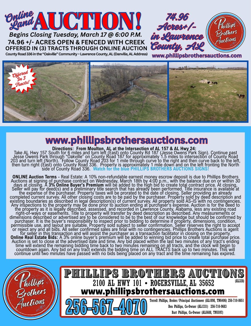 Image for SOLD!!!  ONLINE LAND AUCTION!  74.96 Acres+/- fenced with creek near 