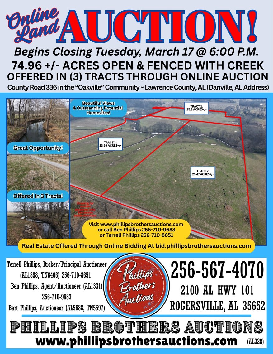 Image for SOLD!!!  ONLINE LAND AUCTION!  74.96 Acres+/- fenced with creek near 