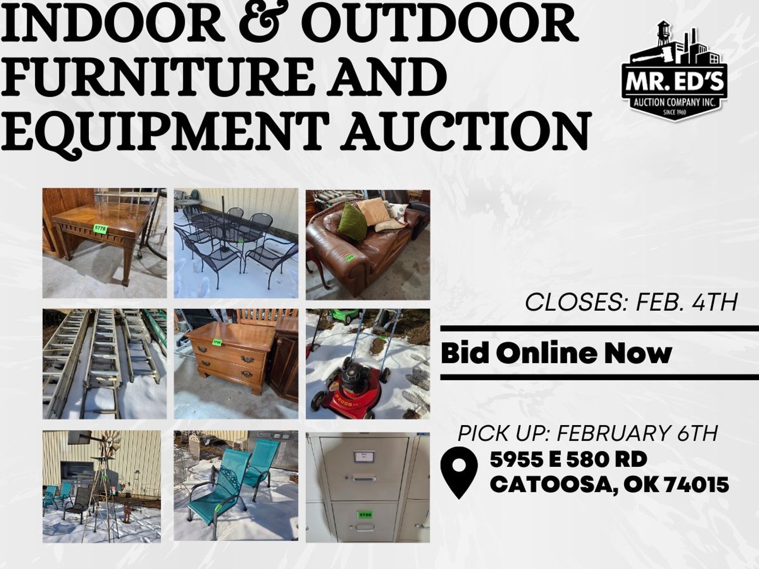 Image for Indoor & Outdoor Furniture and Equipment Auction
