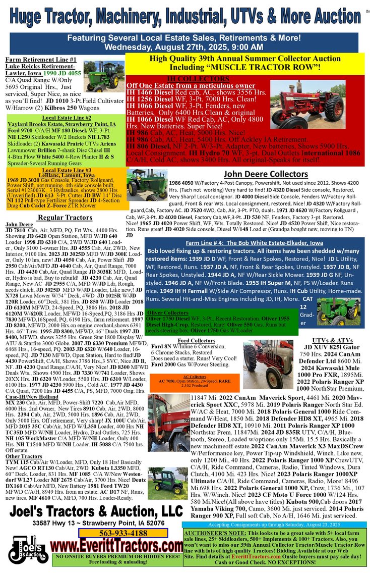 Image for Ring #1 HUGE TRACTOR & MACHINERY AUCTION-LIVE & ONLINE 8/27/2025