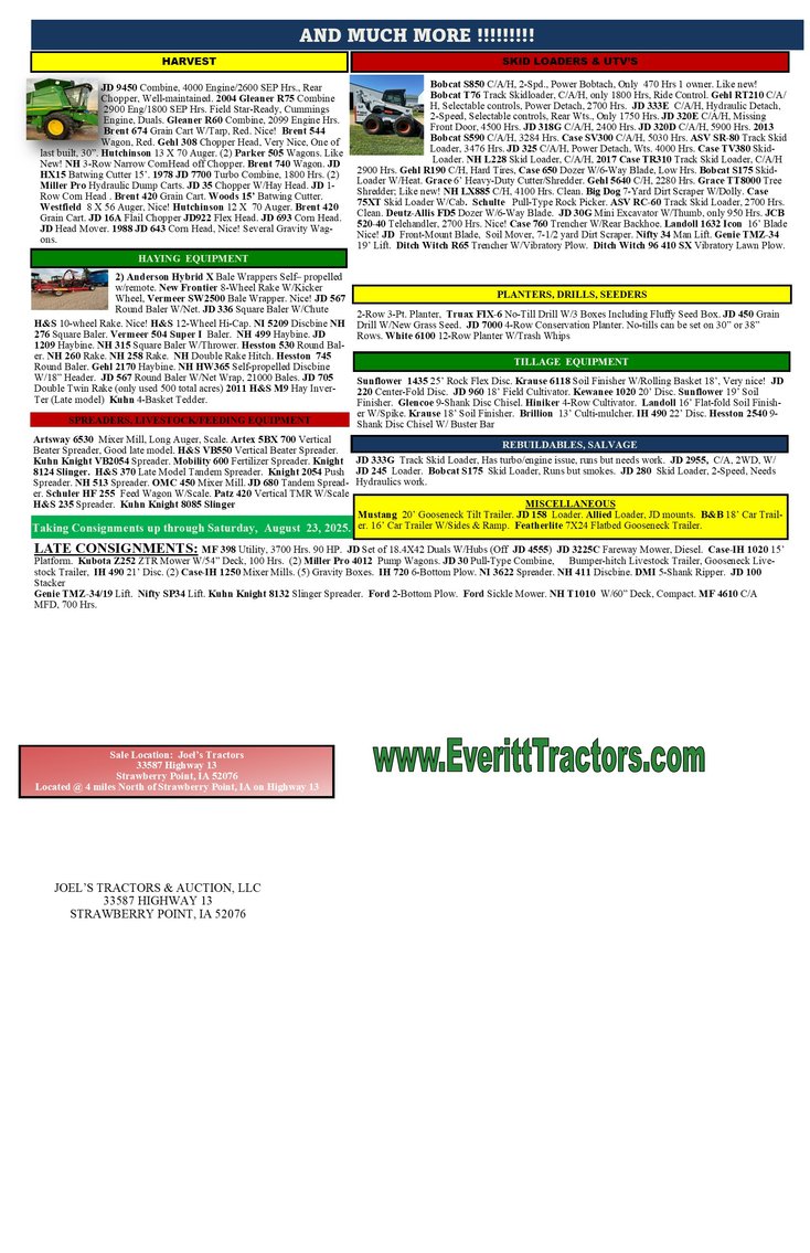 Image for Ring #1 HUGE TRACTOR & MACHINERY AUCTION-LIVE & ONLINE 8/27/2025
