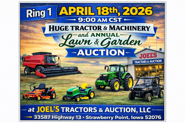 Image for Ring 1: April 18th, 2026 - Huge Tractor & Machinery and Annual Lawn and Garden Auction