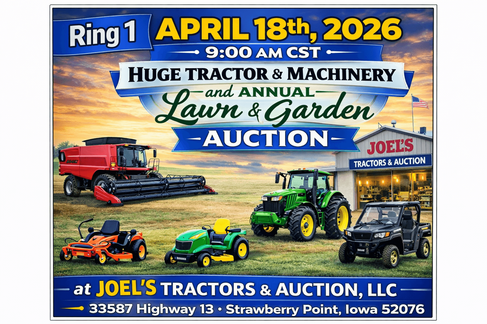 Image for Ring 1: April 18th, 2026 - Huge Tractor & Machinery and Annual Lawn and Garden Auction