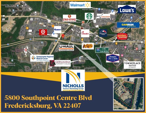 Image for COMMERCIAL REAL ESTATE:  7.5 +/- Acres w/28,000 +/- sf. Building, 224 Parking Spaces & 900' +/- of I-95 Frontage in Fredericksburg, VA!!  ONLINE ONLY BIDDING!!