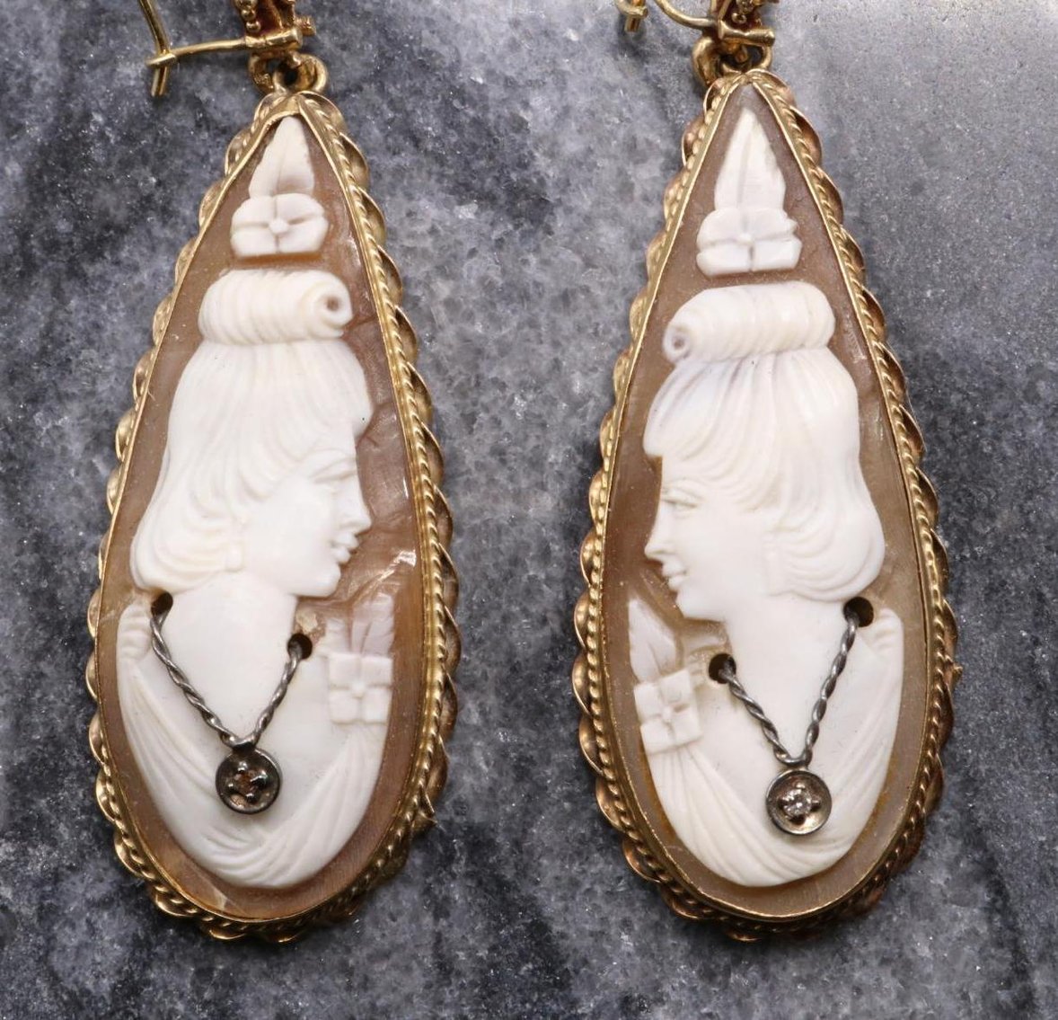 Image for 14KY Gold Shell Cameo and Diamond Earrings