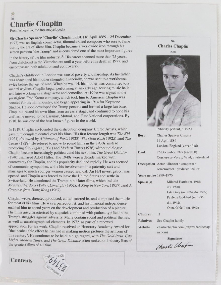 Image for Charlie Chaplin Autograph