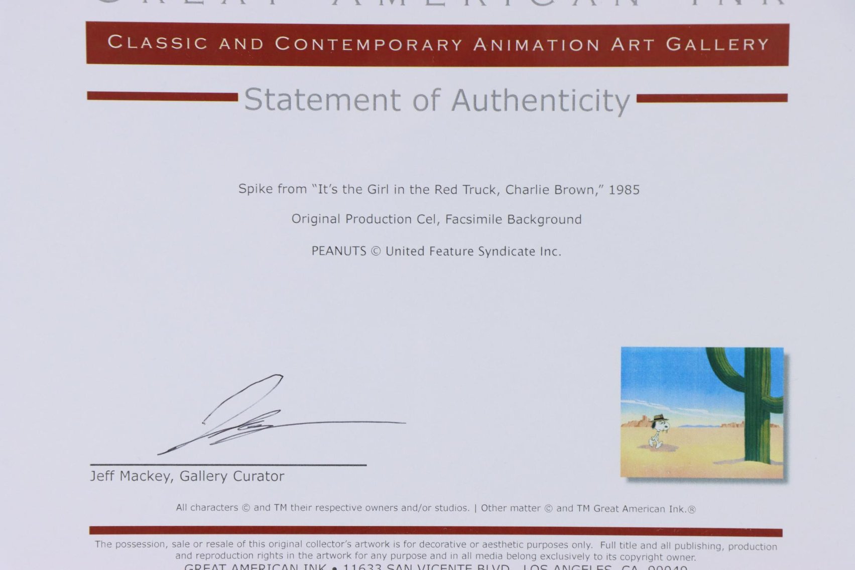 Image for Peanuts Original Production Cell of Spike