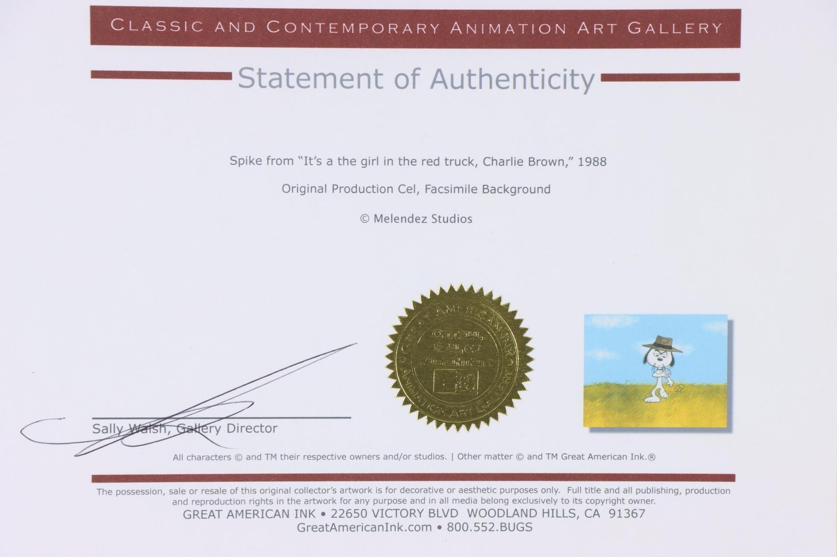 Image for Peanuts Original Production Cel of Spike