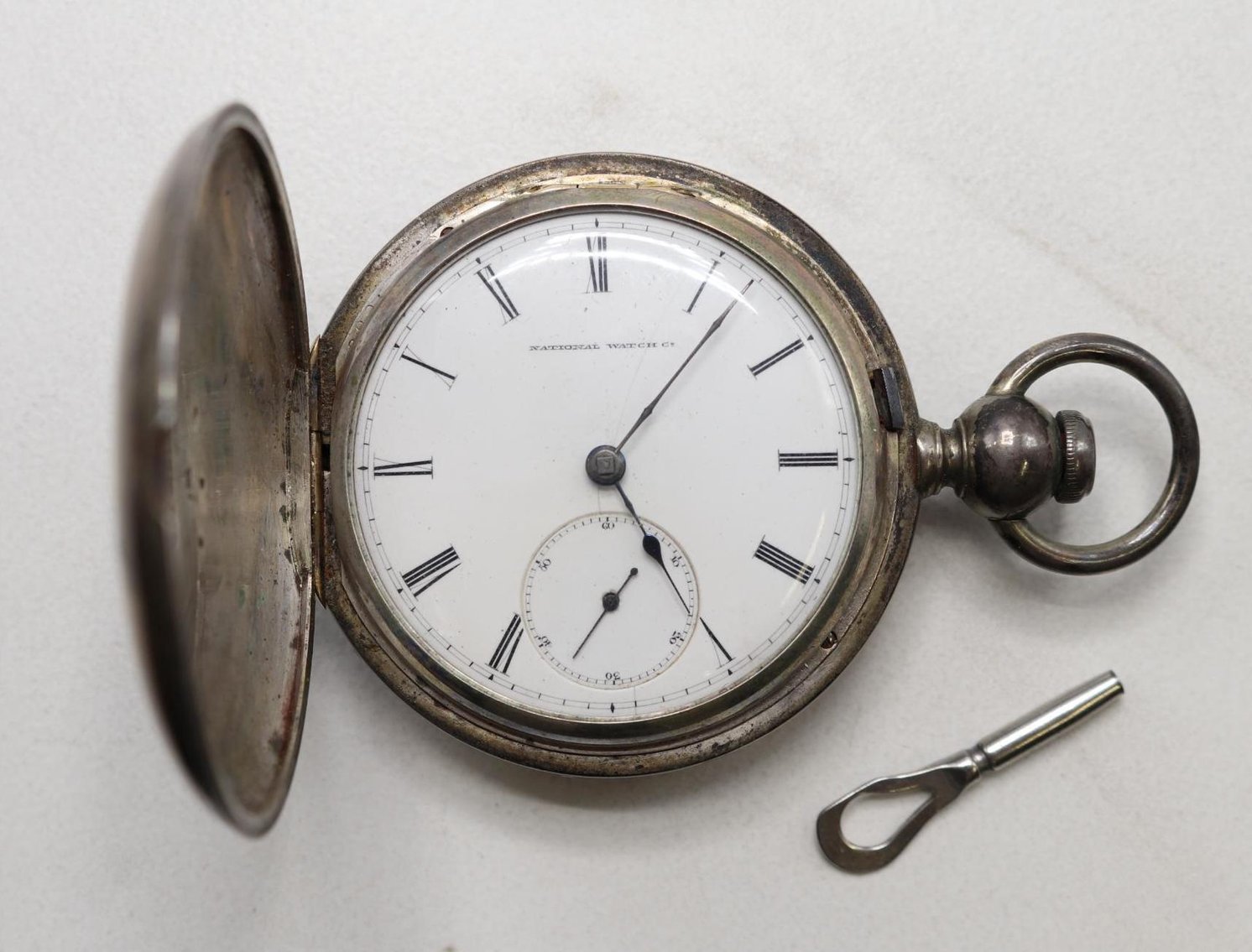 Image for National Watch Co. Silver G.M. Wheeler Elgin Pocket Watch
