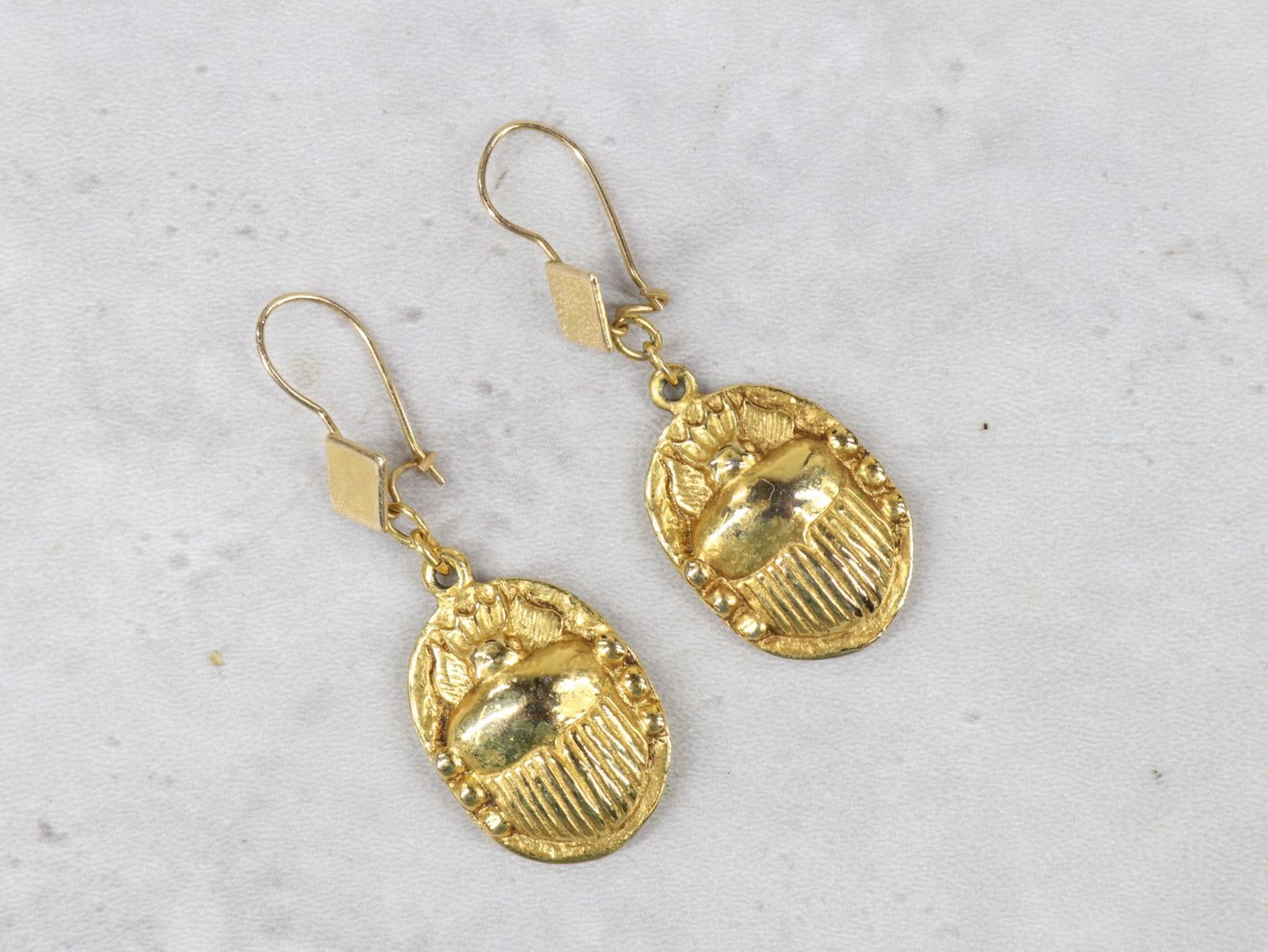 Image for 14KY Gold Egyptian Revival Earrings with ALVA Scarabs in Gold Tone
