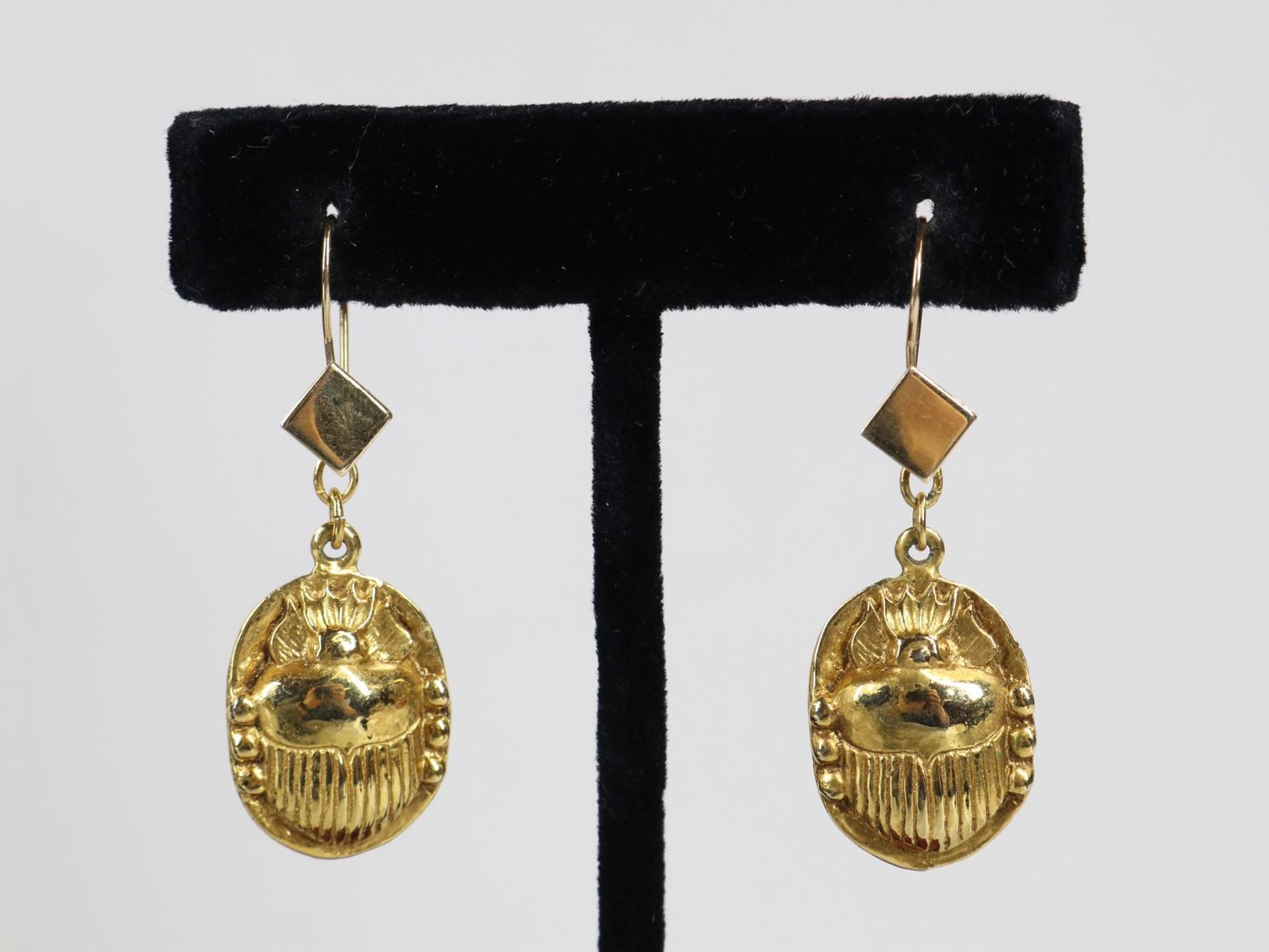 Image for 14KY Gold Egyptian Revival Earrings with ALVA Scarabs in Gold Tone