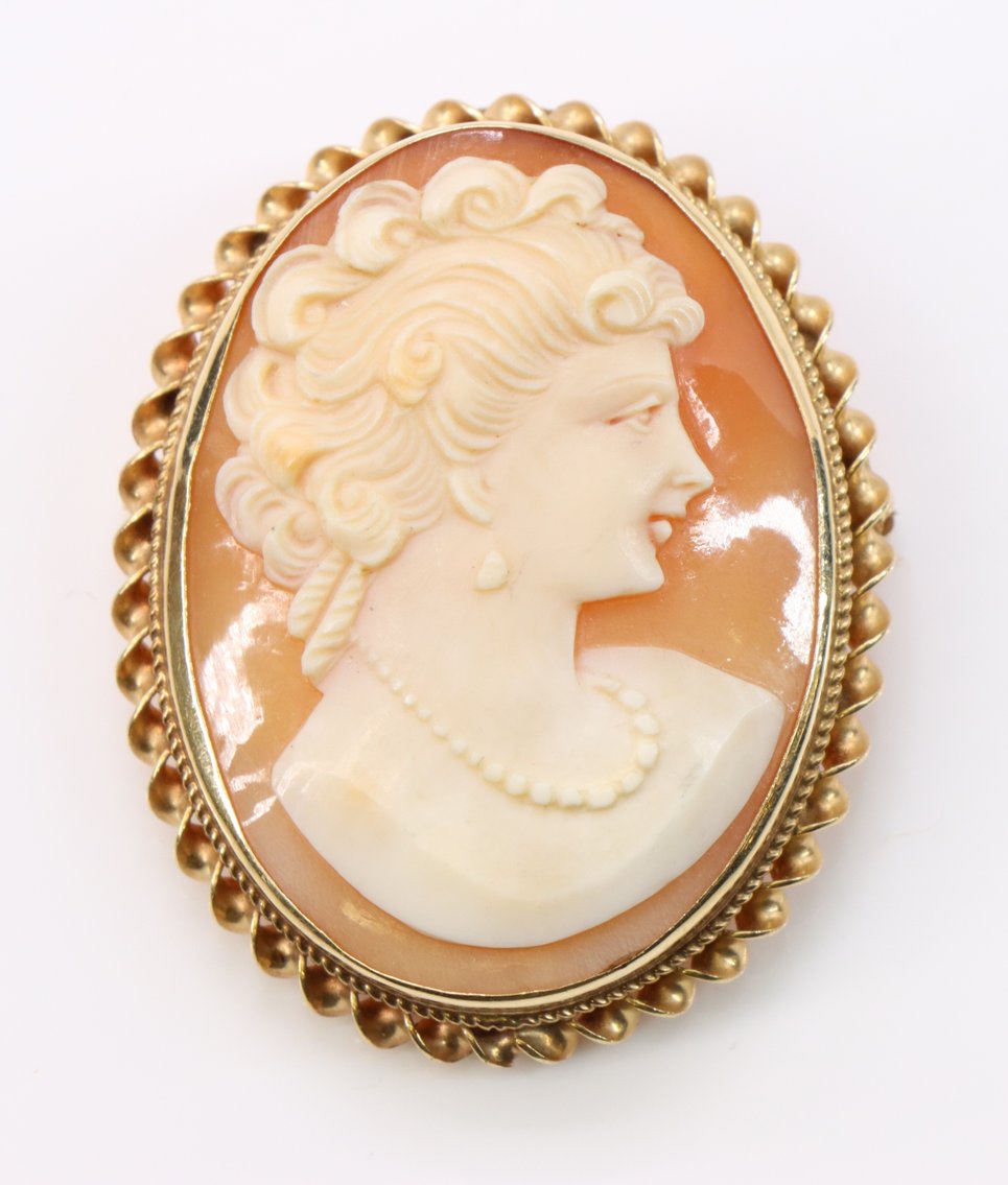 Image for 14k YG Cameo Pin & Earrings