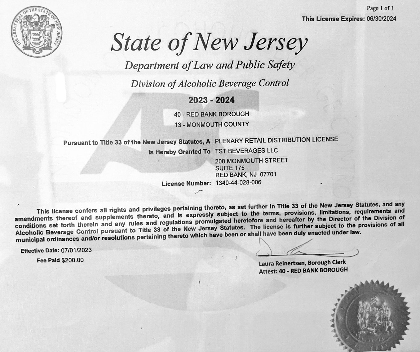 Image for Red Bank, NJ Liquor License