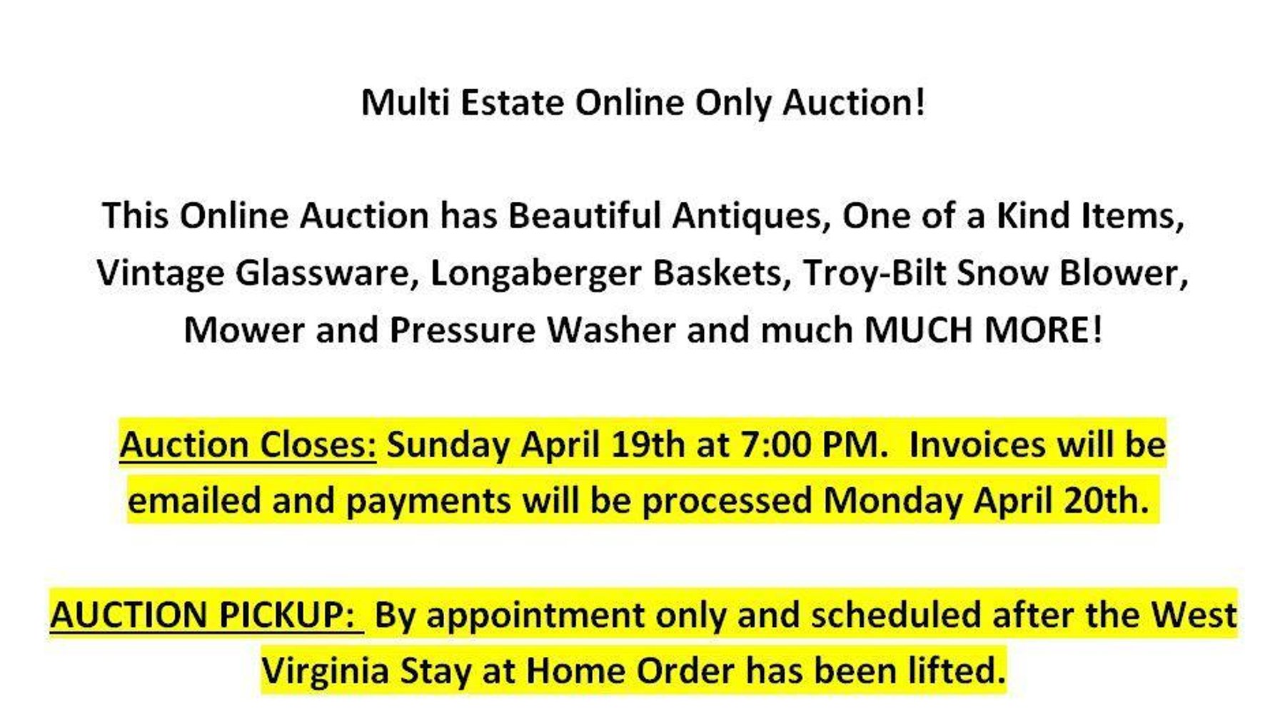 Image for Multi Estate Online Only Auction!