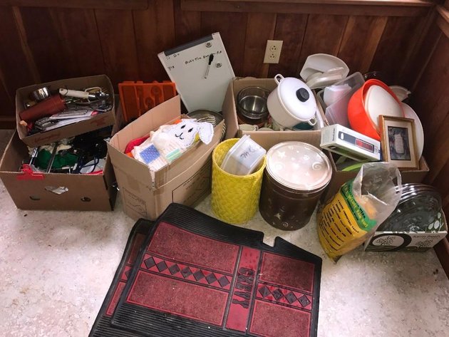 PLASTICWARE, FLOOR MATS, TIN, WICKER TRASH CAN, PLUS MORE