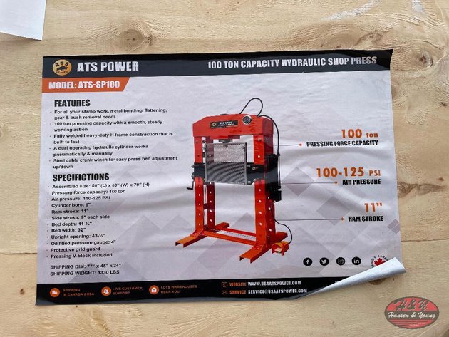 Image for 100 Ton Hydraulic Shop Press